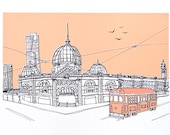 Illustration of Flinders Street Station, Melbourne - Open Edition A4 Archival Print