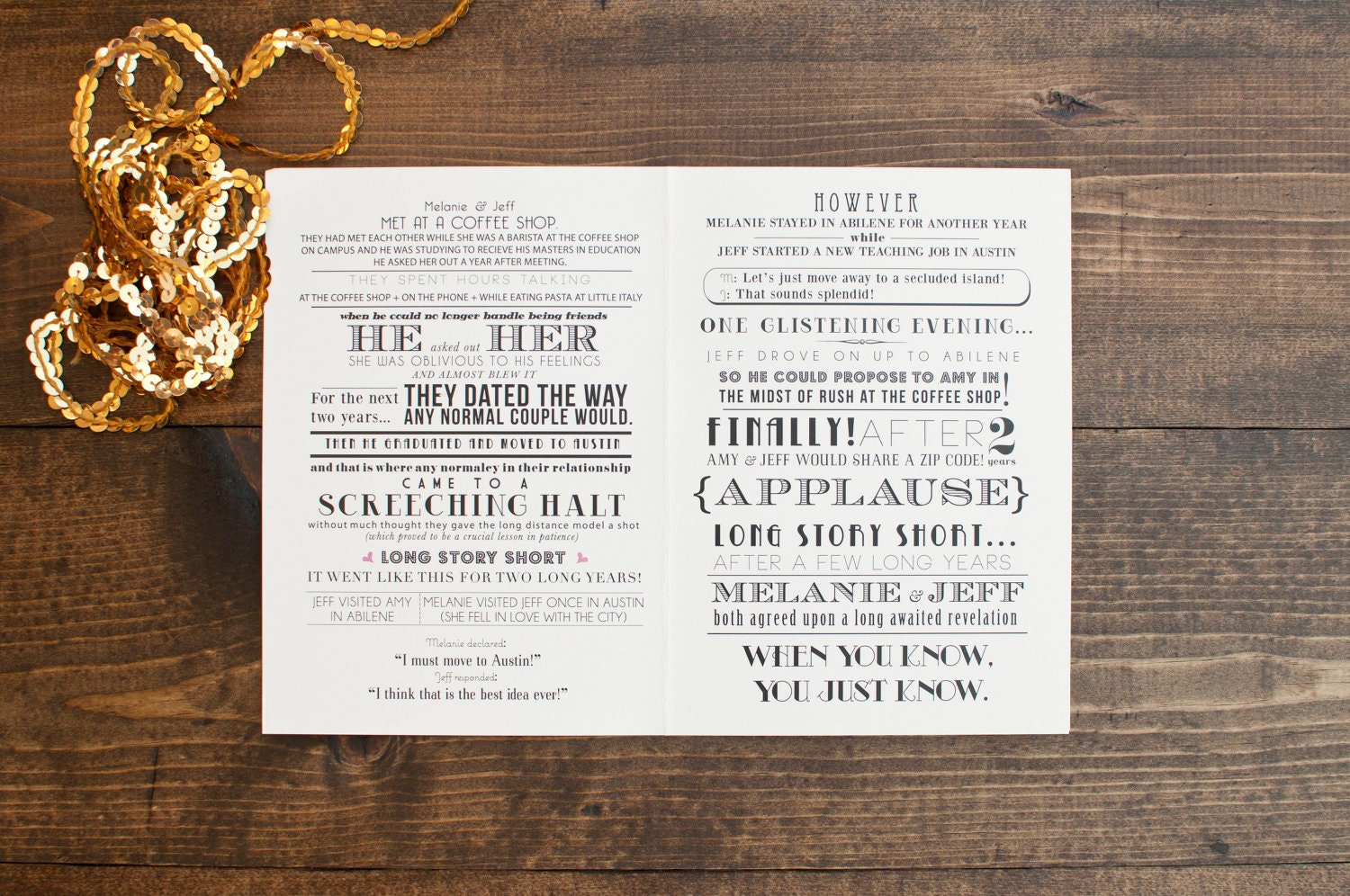 Vintage glamour our story- typographic program, save the date, or invitation