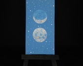 Light Blue Sacred Masculine Moon, 2" x 4" Oil Painting, Comes with mini black easel and magnet strips on back