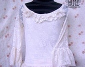 Tea-dyed floral Rococo lace cutsew top with ruffles