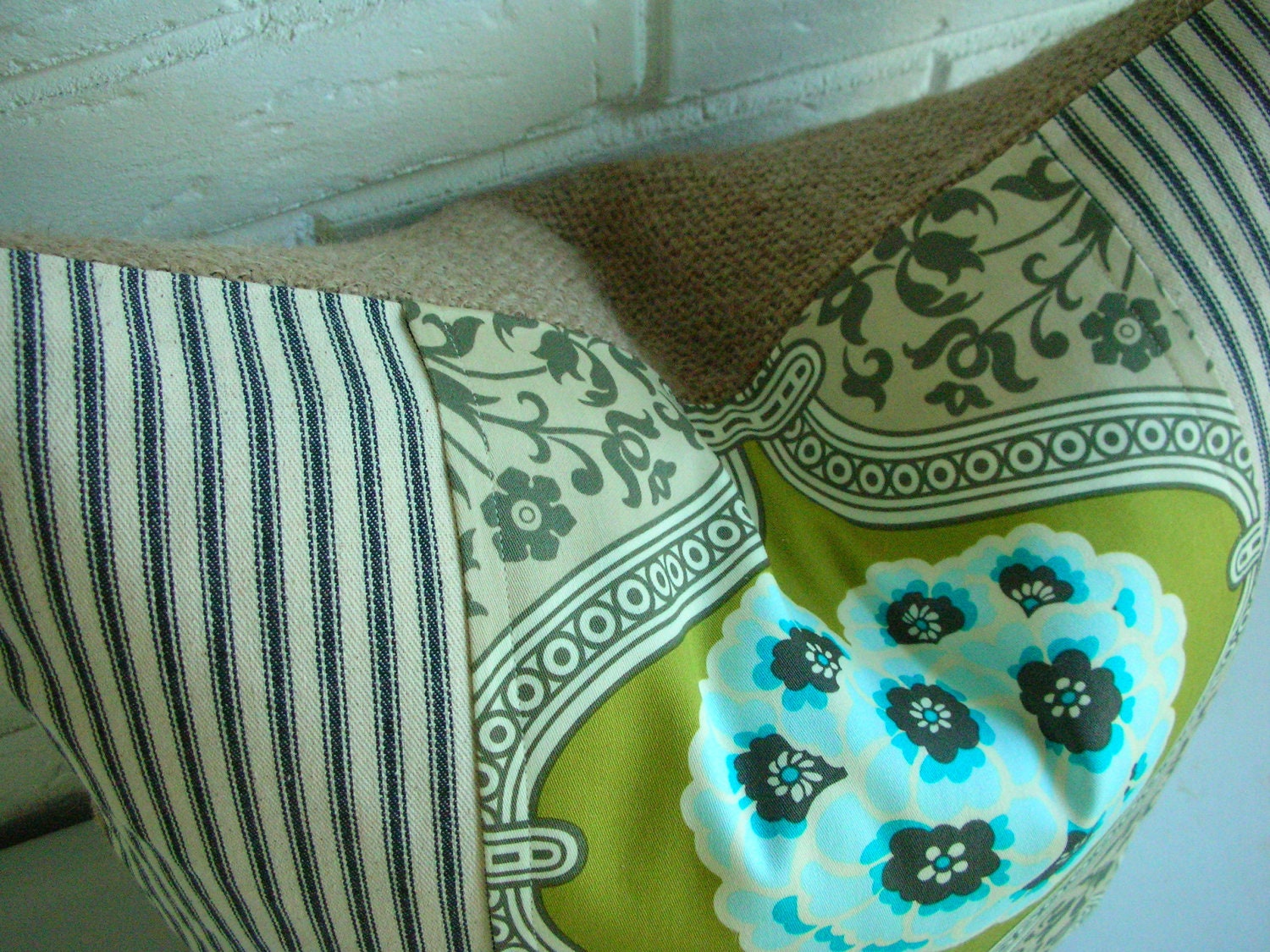Decorative Pillow Cover - Throw PIllow - Bohemian Chic Cottage - Black IvoryTicking Floral Lattice - Olive Chartreuse Green Aqua Turquoise