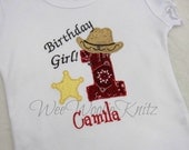 Girls Cowgirl  Birthday T Shirt Lettuce EdgeGirls Personalized Applique 1st 2nd 3rd ANY NUMBER