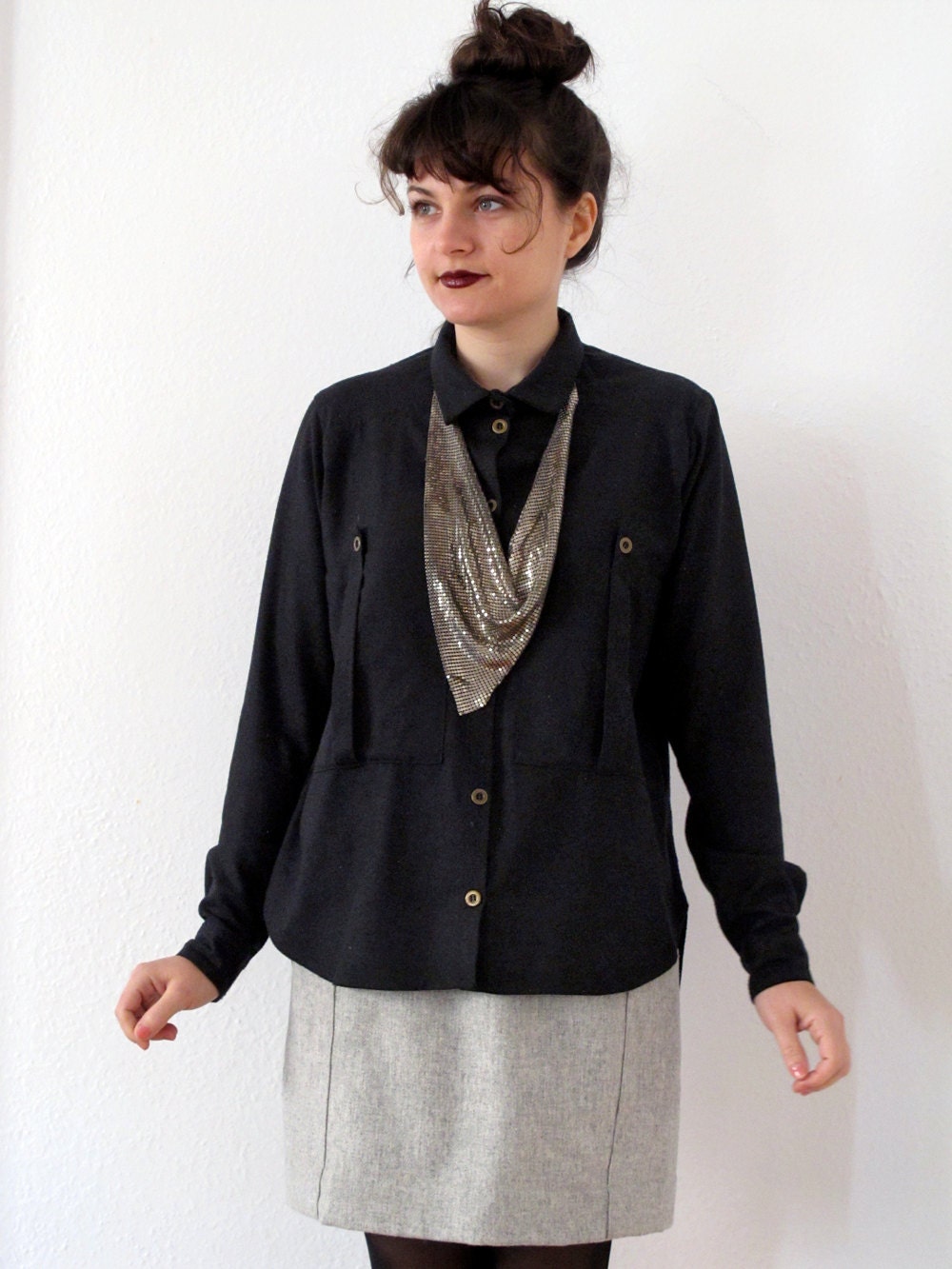 SALE Victorine Blouse - Black Raw Silk LAST ONE