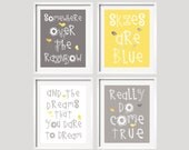Somewhere Over The Rainbow Yellow and Grey Girl or Boy Nursery Art Prints 8x10 inches by YassisPlace