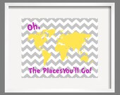 Oh, The Places You'll Go - Dr. Seuss Quote - Nursery decor, chevron print for boy or girl - 11"x14" Custom colors