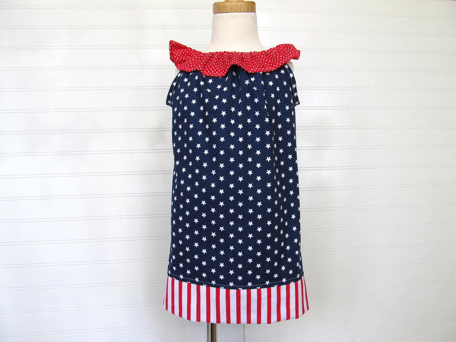 Patriotic Ruffle Neck Dress - Available in Sizes 12 mo, 2T, 3T, 4, 5 and 6