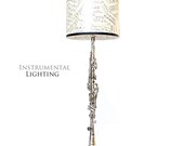 Vintage Metal Clarinet Lamp - round insert wood base