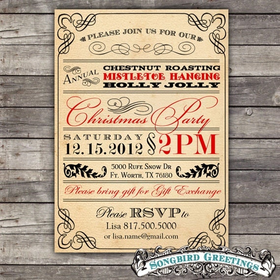 DIY vintage Christmas party invitation--customizable