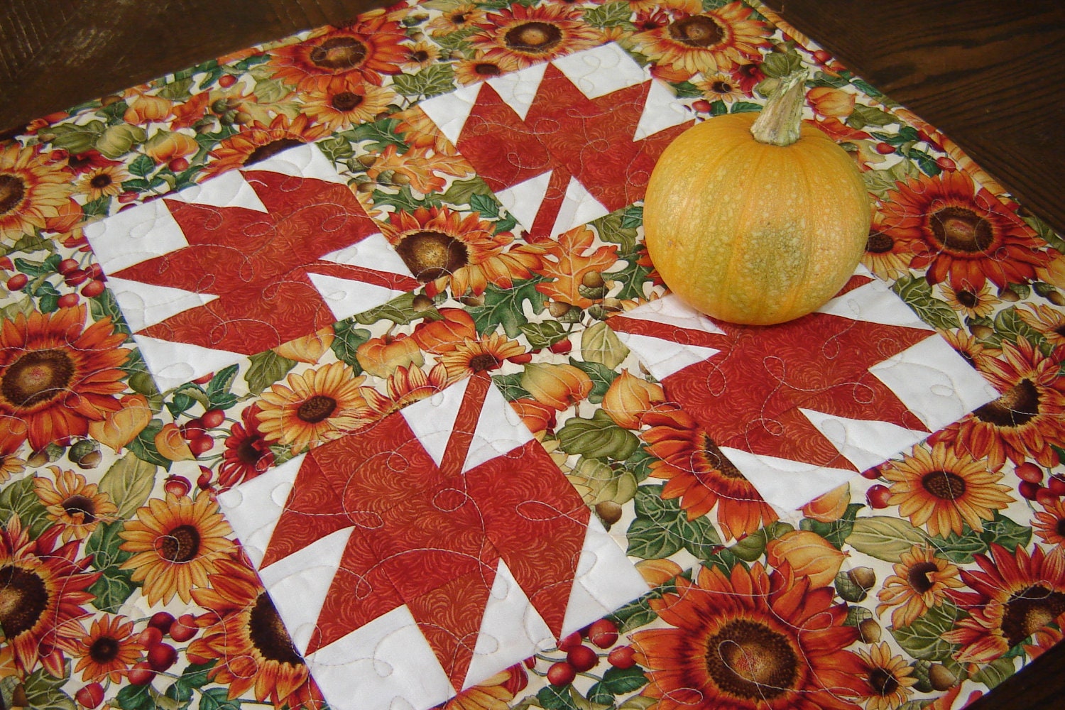 Sunflower Quilted Table Runner 24"x24" Thanksgiving table decor