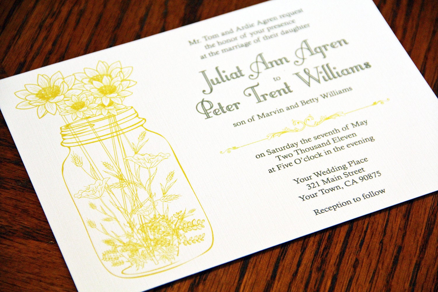 Wedding Invitations and RSVP Mason Jar and Wild Flowers  - DIY Printable. custom design. PDF Template