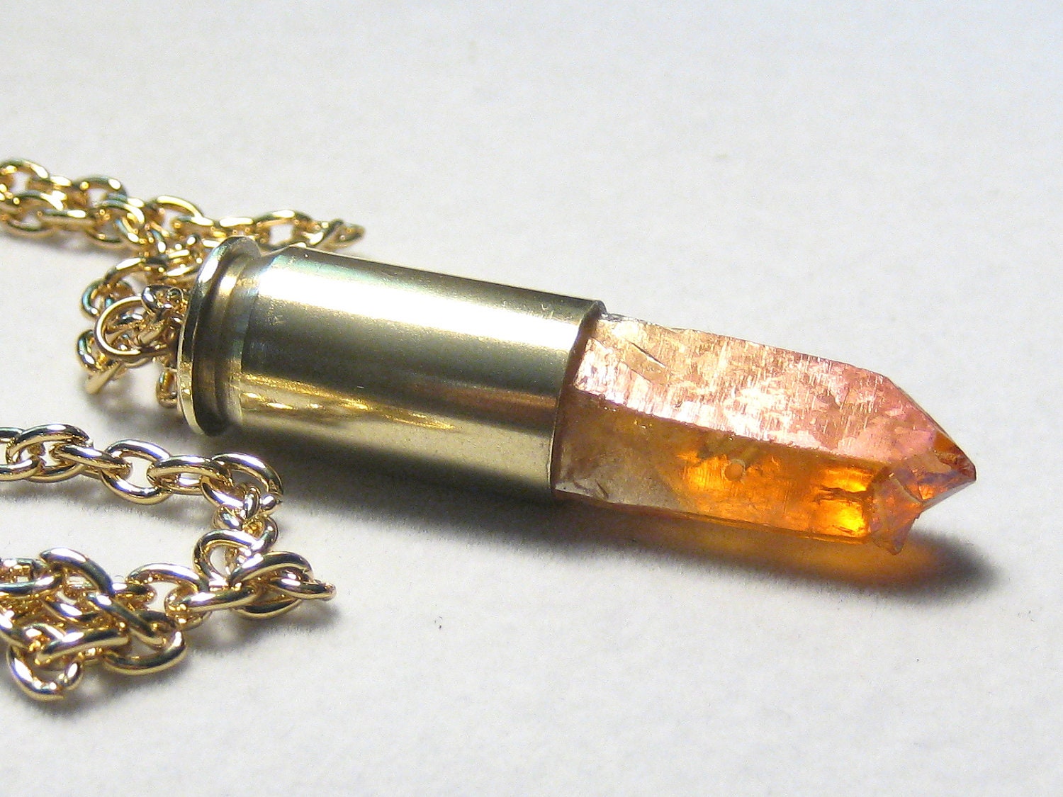 Tangerine Aqua Aura Crystal Brass Bullet Necklace