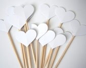 24 Wedding White Heart Party Picks, Cupcake Toppers, Food Picks, Toothpicks - No624