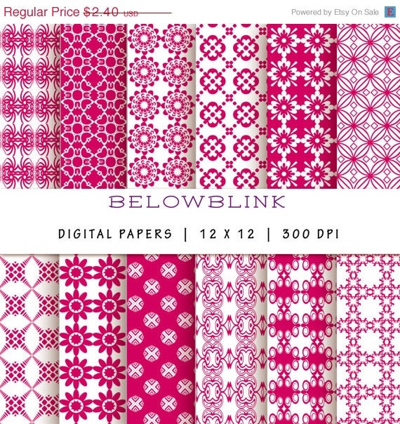 50% Off Sale Rubine Red Digital Paper Pack, Scrapbook Papers, 12 jpg files 12 x 12 - Instant Download - DP138