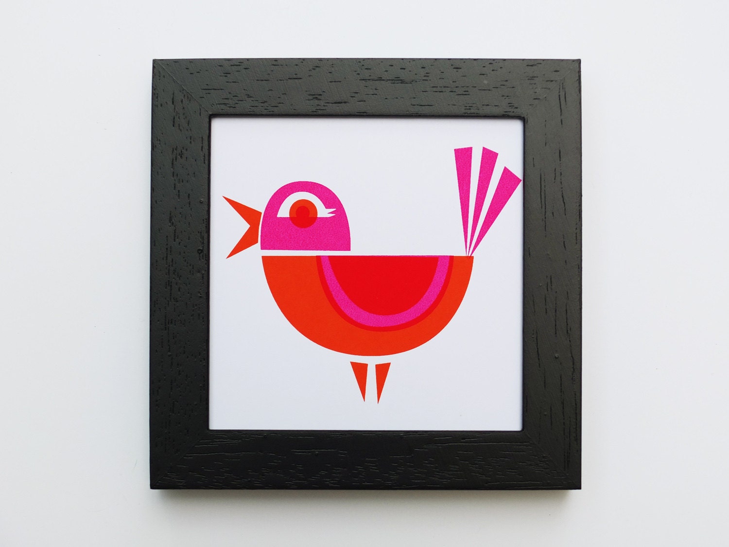 Framed Screen Print, Bird, 9x9 cm