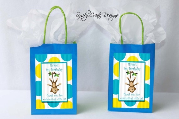 Mod Monkey Party Favor Tag Baby Shower DIGITAL FILE 4x6 Jpeg Digital File Personalized Il_570xn