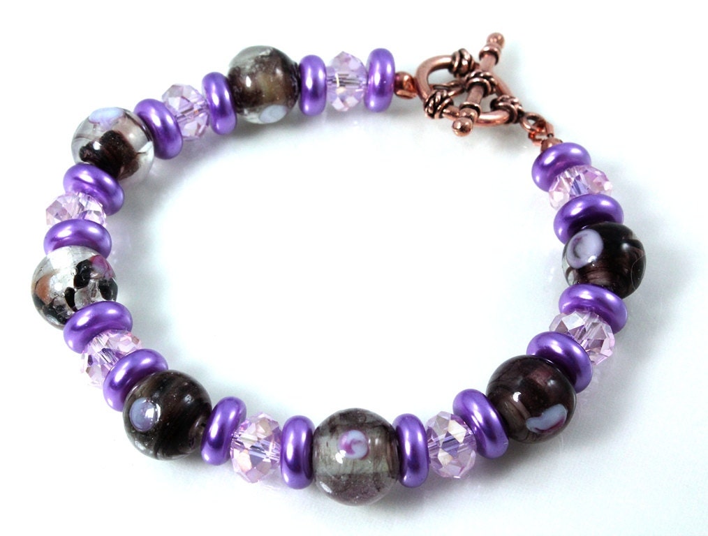 Purple Confetti Glass and Crystal Bracelet
