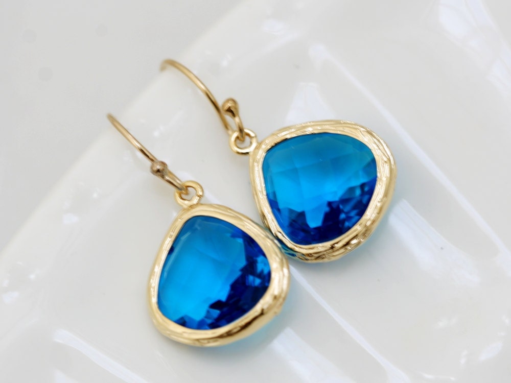 Lake Tahoe Blue,Earrings,Blue Earrings, Gold Earrings,Bride,Wedding,Navy,Birthstone,Wedding,Bridal, Bridesmaid Gift