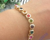 Pretty retro gold colorful column beads hand chain pendant bracelet vintage style