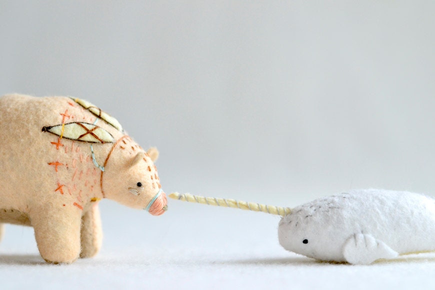 white narwhal - narhwal plush - soft sculpture animal