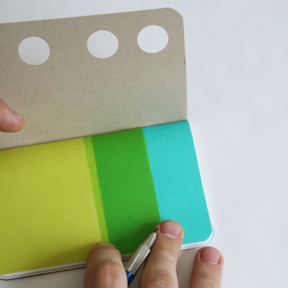 Recycled Pocket Sketchbooks - Eco Friendly, mini journals with vibrant vellum accents