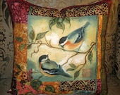 Shabby Chic and High Fashion Throw Pillow with Bird Motif French Market Design Handmade