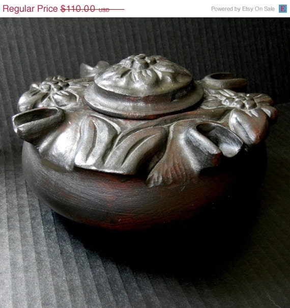 50% SALE Very unusual article of Hand Carved Ebony colored Wood / 8.5 INCHES