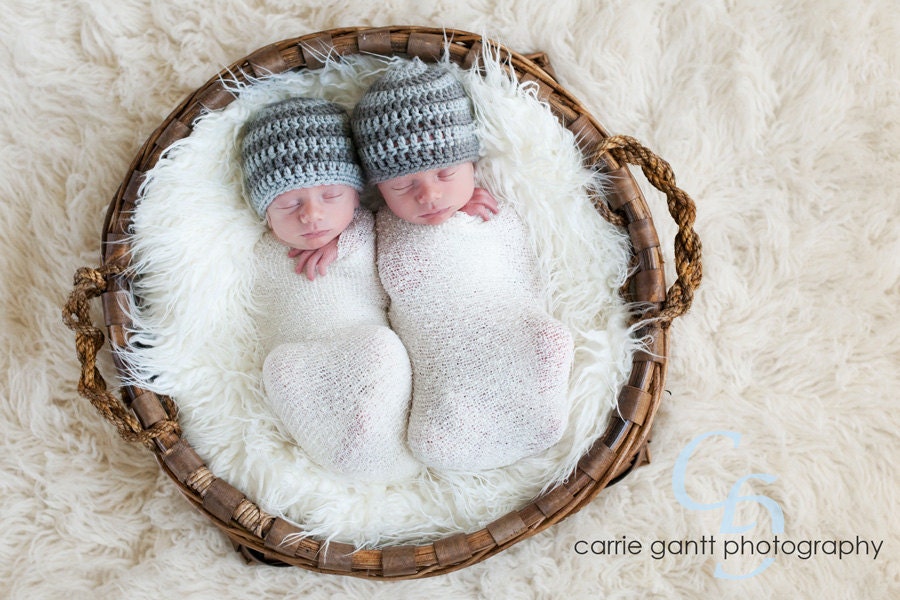 Baby Hats / TWIN SET / Gray Striped Beanies / newborn photography prop