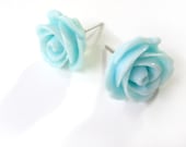 Simple Light Blue Turquoise Rose Earring Posts - Glamour365