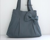 10% off Gray Canvas Bag with Bow / Tote / Purse / Everyday bag / Handbag Purse / Shoulder Bag / Bridesmaid Gift