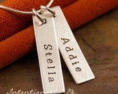 Personalized Jewelry - Hand Stamped Mommy Jewelry - Sterling Silver Necklace - Two Vertical Tags Deluxe