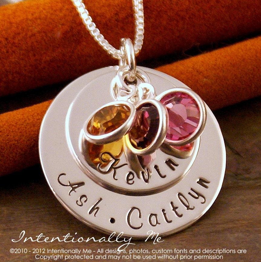 Hand Stamped Mommy Necklace- Sterling Silver Personalized Jewelry - My Family Medium Stack