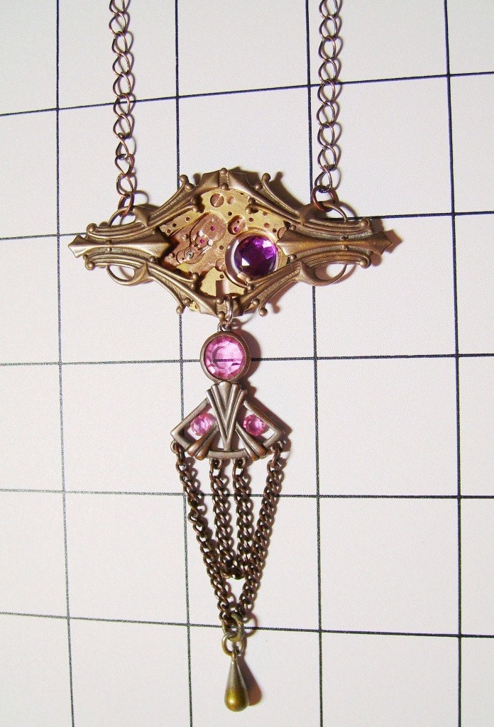 Steampunk Jewelry: Watch Gear Pendant, Necklace, Art Deco Style