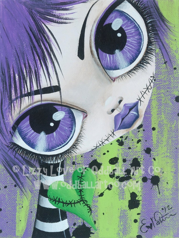Big Eye Art Print Signed Zombie Art No Pain No Skin Amanda by Lizzy Love apprx  11x14