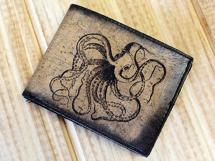 Slim Bi-Fold Leather Wallet - Octopus - joevleather