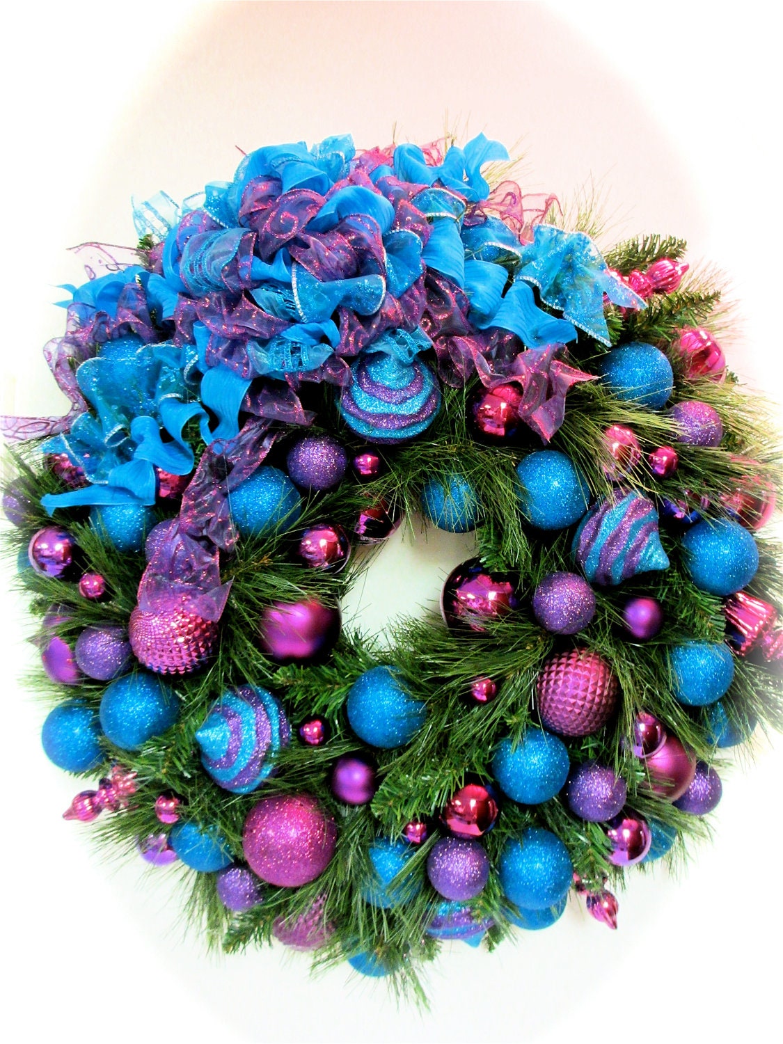 Christmas Wreath Turquoise Blue and Purple Double Pine Wreath   (X-LARGE Approx 27")
