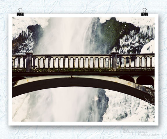 Multnomah Falls, Oregon, waterfall photography, bridge, 8x12 print