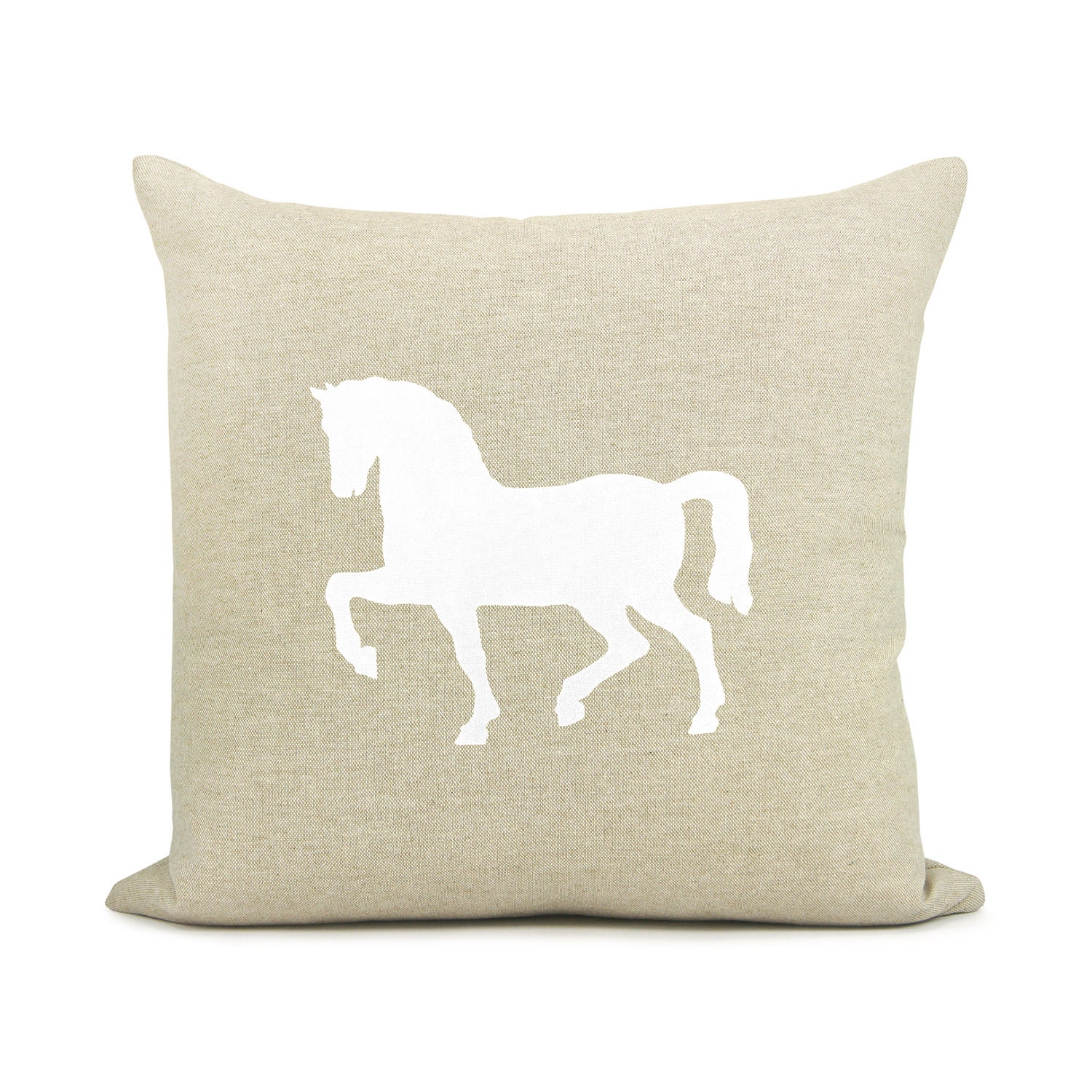 Horse pillow cover, French country home, Rustic decor, Decorative throw pillow - 16x16 horse pillow cover in natural beige and white