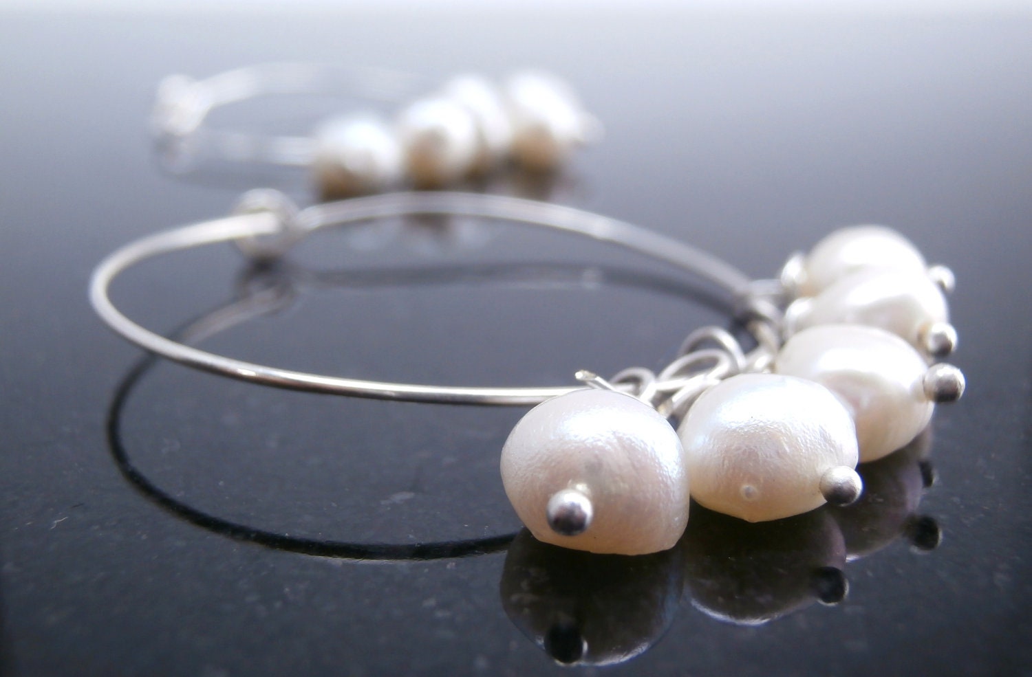 Ivory Pearl Hoop Earrings, Freshwater Pearls, June, Summer Trends