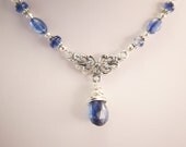 Genuine Antiqued .925 Sterling Silver Kyanite Wire Wrapped Focal Drop Necklace