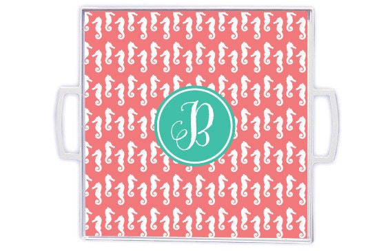 Monogrammed Personalized Serving Tray - Playful Seahorses