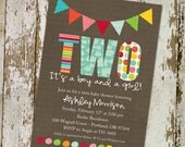 twins baby shower invitations for twins, with banner and polka dots (item 156)