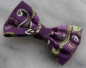 Boy's Dark Purple and Green Paisley Bow Tie and matching Suspenders- clip on