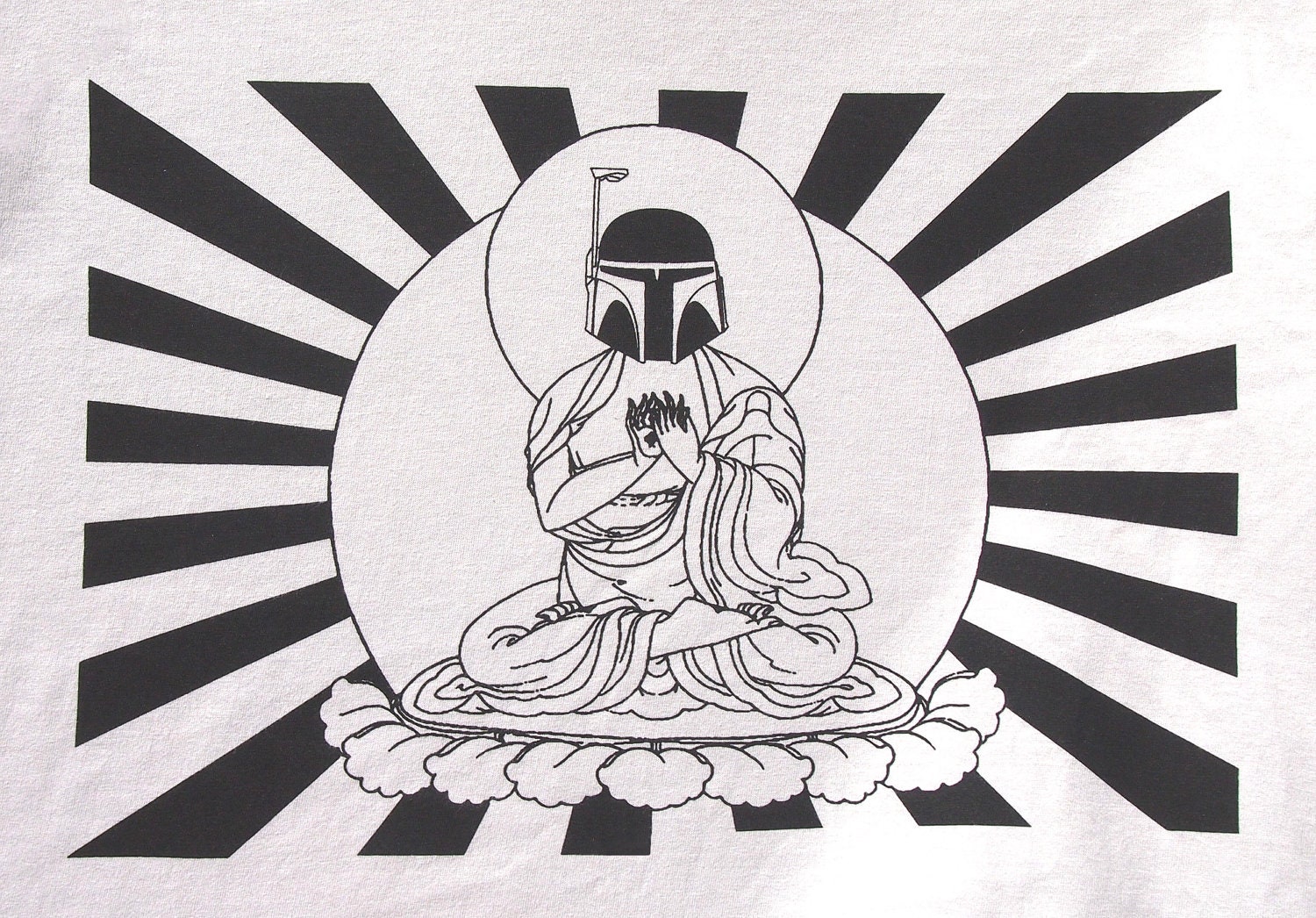 Mens Star Wars Bobba Fett Buddha- American Apparel silver T shirt- available in S, M, L, XL, 2XL- WorldWide Shipping