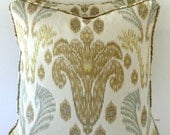 Decorative Pillow Aqua and Khaki Woven Designer Fabric