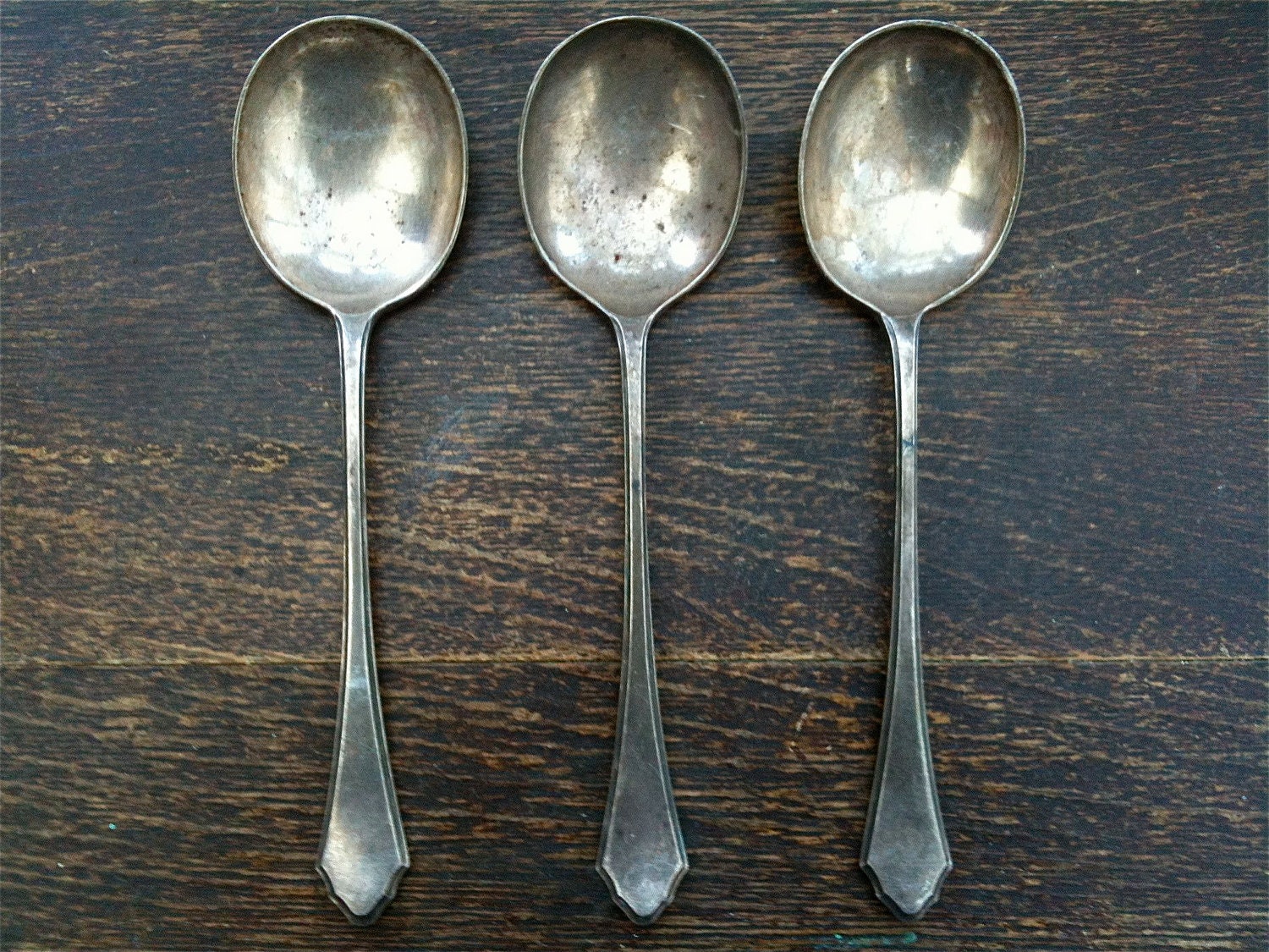 Antique English Deep Soup Spoons, Set of 3