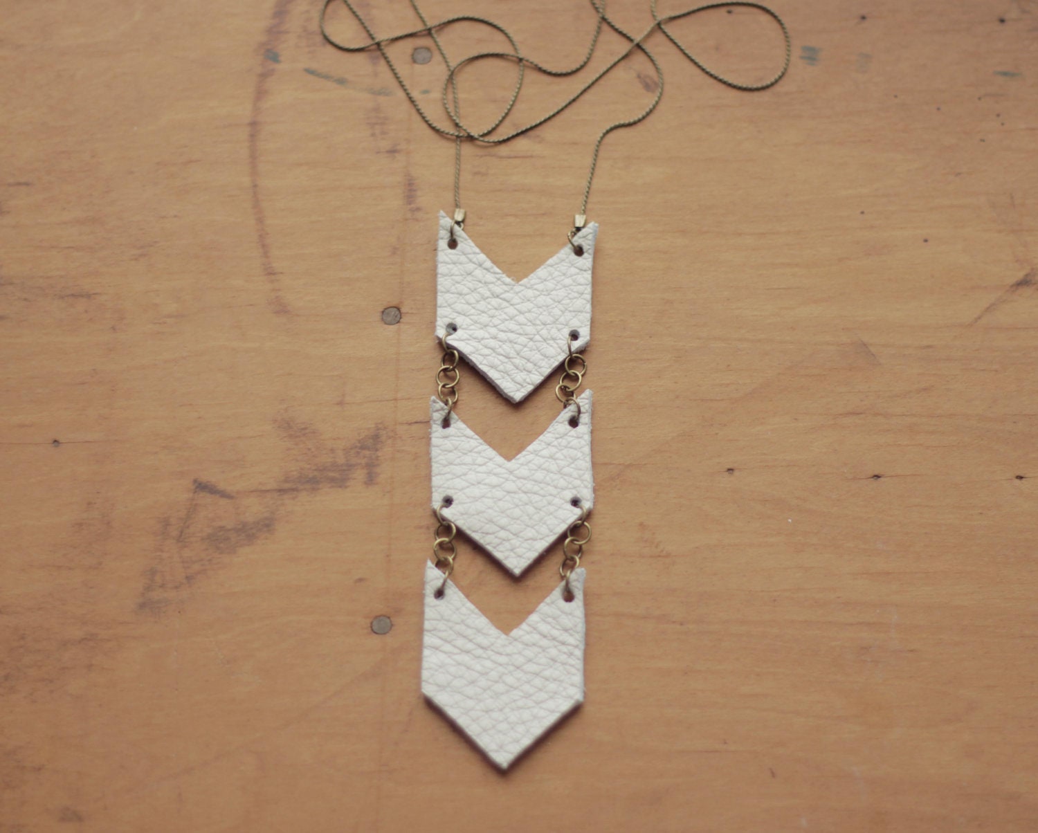 White Leather Chevron Necklace (Small)