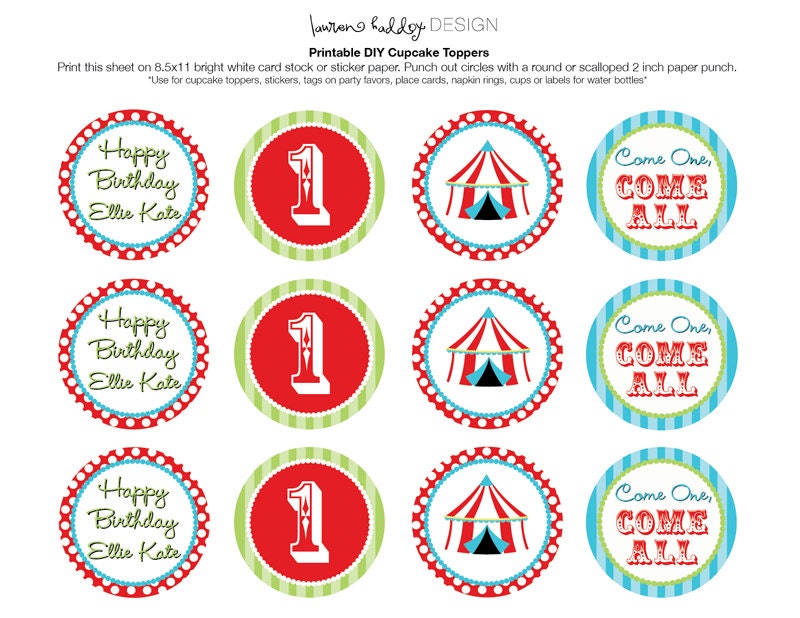 DIY Printable, Vintage Circus CUPCAKE TOPPERS Il_570xn