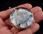 Round Orgone Energy Generator Pendant  with Tibetan Crystal, Kyanite, Phenacite, Rhodizite, Selenite, Chrysocolla, Silver, Copper (229)