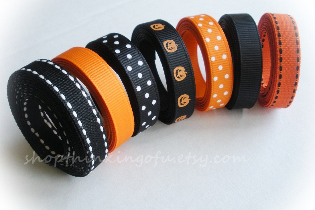 Halloween Pumpkins-Me-Colors -- 3/8 inch Grosgrain Ribbon Lot/Collection (14 yards)
