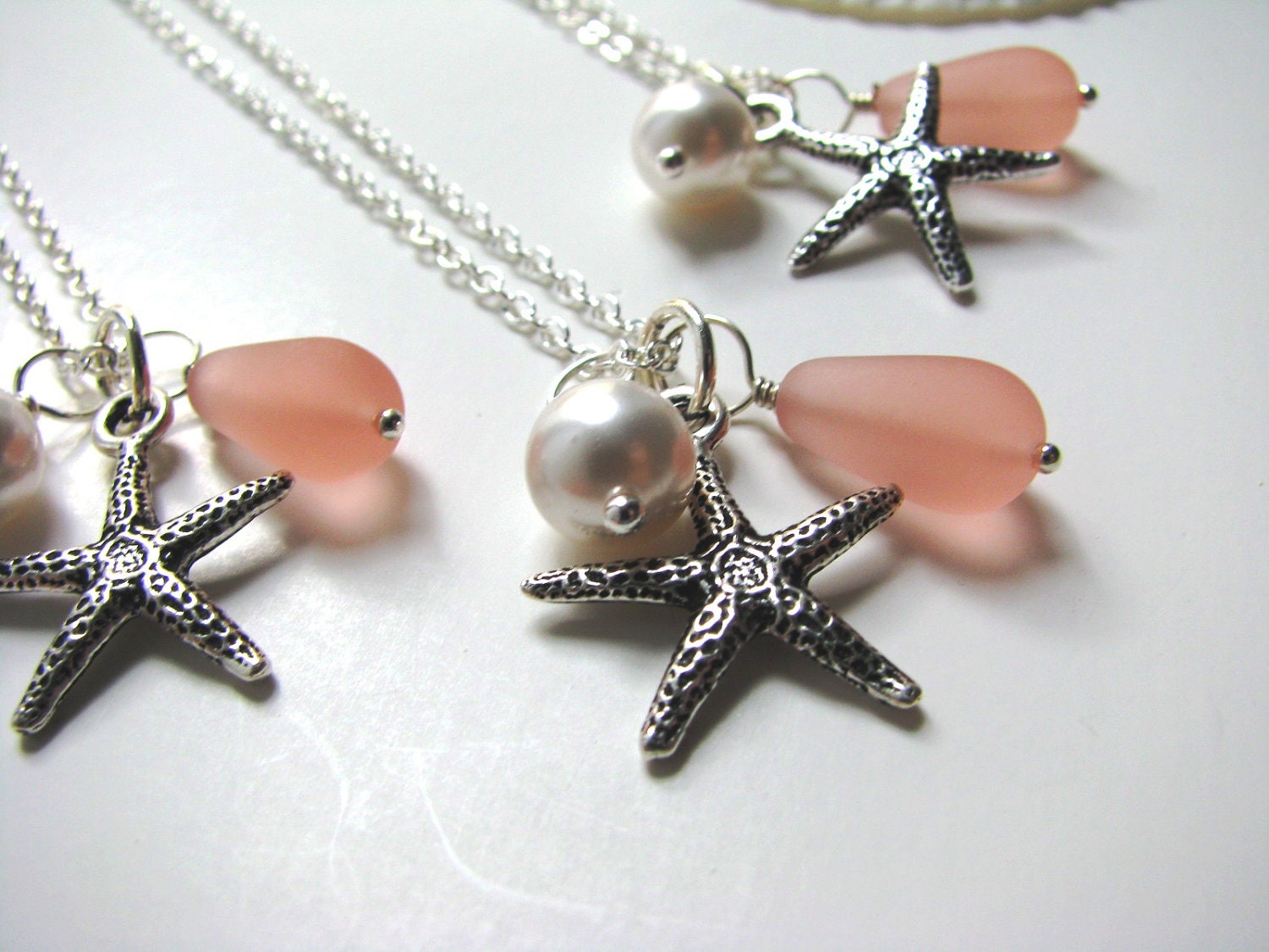 Bridesmaid Jewelry Peach Pink Wedding Necklaces with Starfish Charm Beach Destination Wedding Jewelry